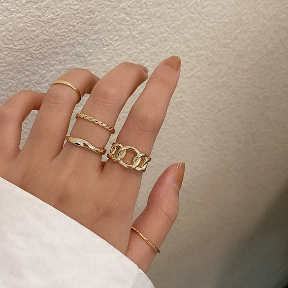 Wholesale Alloy Geometric Style Electroplated Fashion Ring Fivepiece Set Hand Jewelry