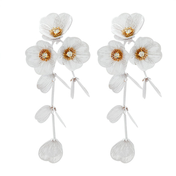 Wholesale Alloy Geometric Style Electroplated Stainless Steel Needle Flower Petals Tassel Earrings For Women