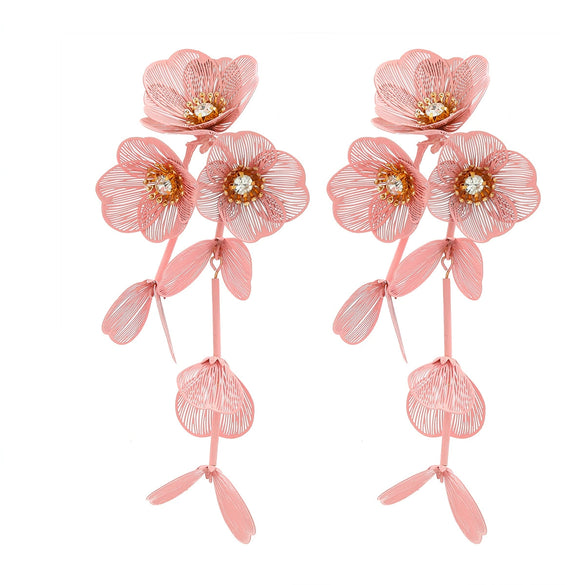 Wholesale Alloy Geometric Style Electroplated Stainless Steel Needle Flower Petals Tassel Earrings For Women