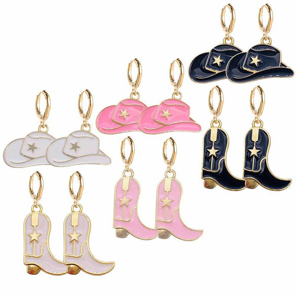 Wholesale Alloy Geometric Ushaped Dripping Oil Cowboy Boots Hat Drop Pendant Earrings Jewelry For Women