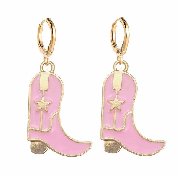 Wholesale Alloy Geometric Ushaped Dripping Oil Cowboy Boots Hat Drop Pendant Earrings Jewelry For Women