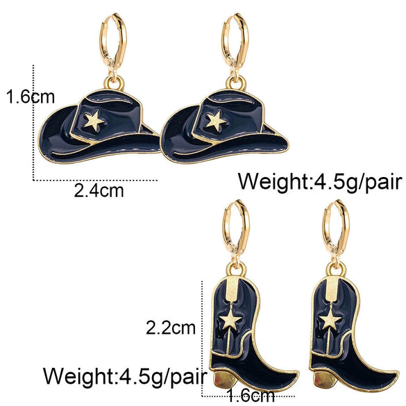 Wholesale Alloy Geometric Ushaped Dripping Oil Cowboy Boots Hat Drop Pendant Earrings Jewelry For Women