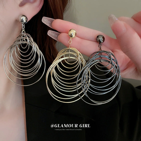 Wholesale Alloy Geometric Wind Circle Earrings With High Sense And Electroplating Design For Women