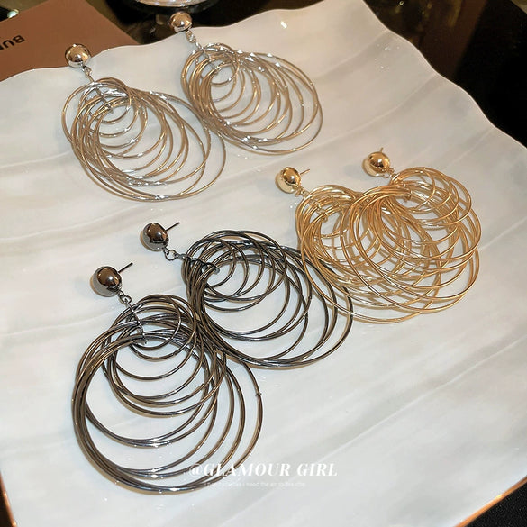 Wholesale Alloy Geometric Wind Circle Earrings With High Sense And Electroplating Design For Women