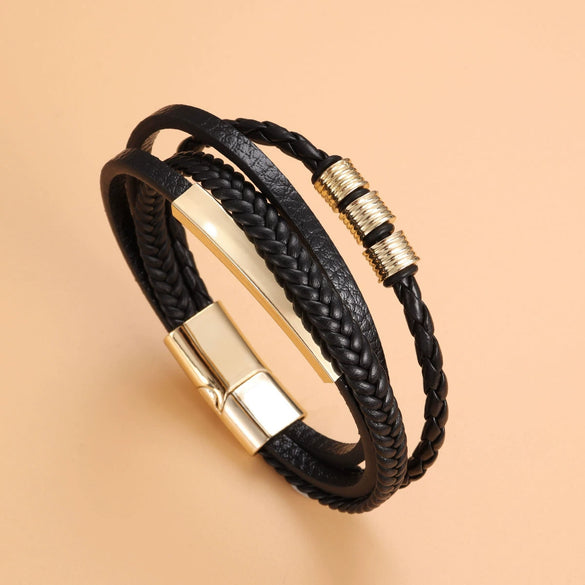 Wholesale Alloy Geometric Woven Leather Rope Bracelets For Men And Unisex With Electroplating