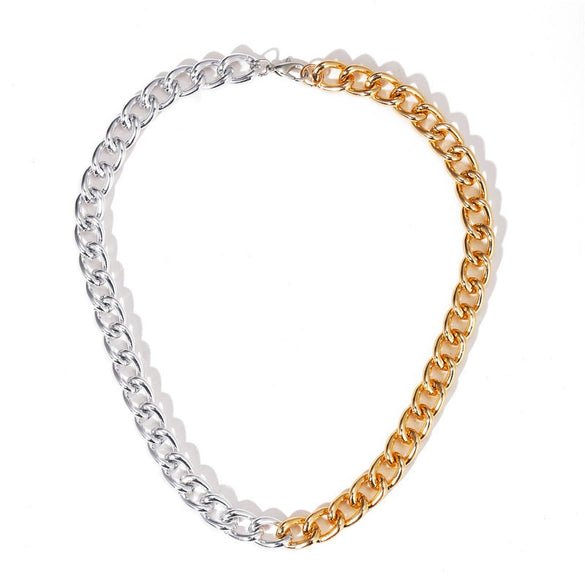 Wholesale Alloy Gold And Silver Stitching Clavicle Chain With Geometric Pattern Electroplated