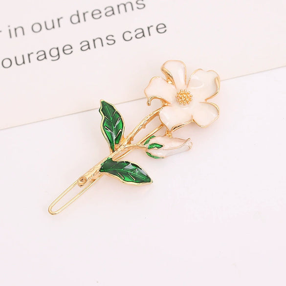 Wholesale Alloy Gold Inlaid Natural Flower Style Women's Hair Accessories Hair Band Hair Clip Side Clip With Pear Flower Design