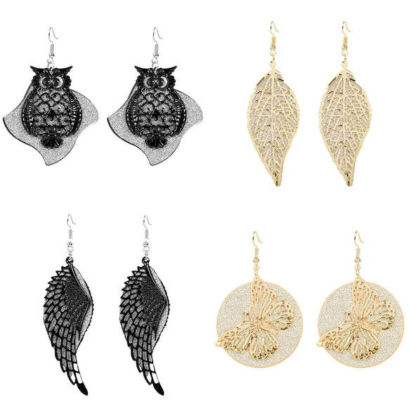 Wholesale Alloy Gold Plated Geometric Leaf Frosted Earrings For Women Simple Retro Style