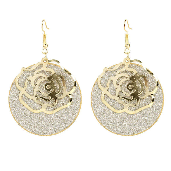 Wholesale Alloy Gold Plated Geometric Leaf Frosted Earrings For Women Simple Retro Style
