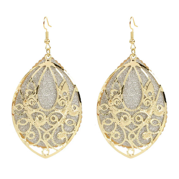 Wholesale Alloy Gold Plated Geometric Leaf Frosted Earrings For Women Simple Retro Style