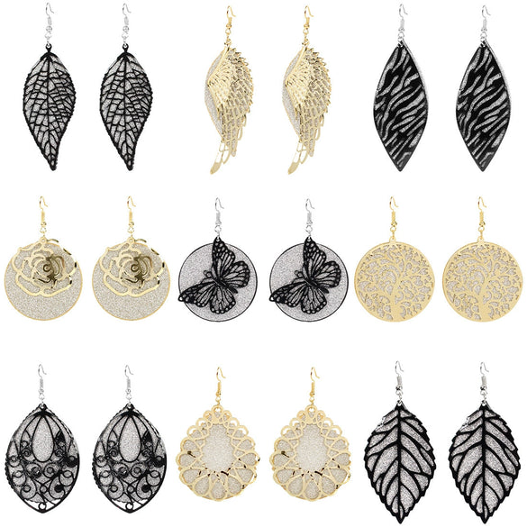 Wholesale Alloy Gold Plated Geometric Leaf Frosted Earrings For Women Simple Retro Style