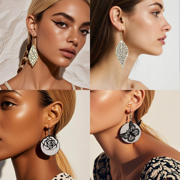 Wholesale Alloy Gold Plated Geometric Leaf Frosted Earrings For Women Simple Retro Style