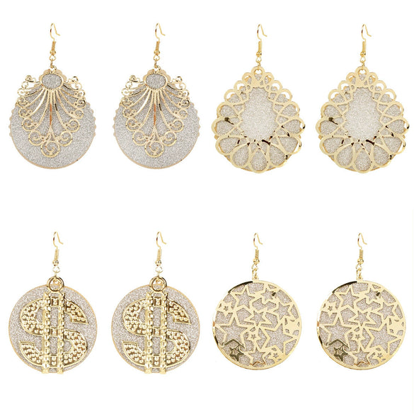 Wholesale Alloy Gold Plated Geometric Leaf Frosted Earrings For Women Simple Retro Style