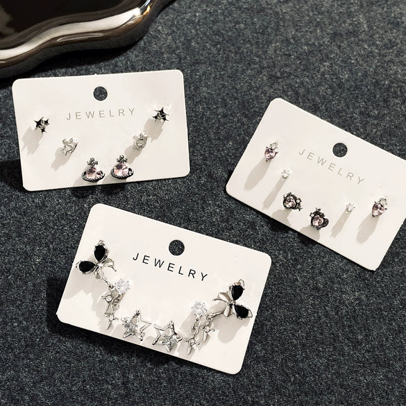 Wholesale Alloy Gothic Fashion Electroplated Geometric Butterfly Rhinestone Heart Earrings For Women