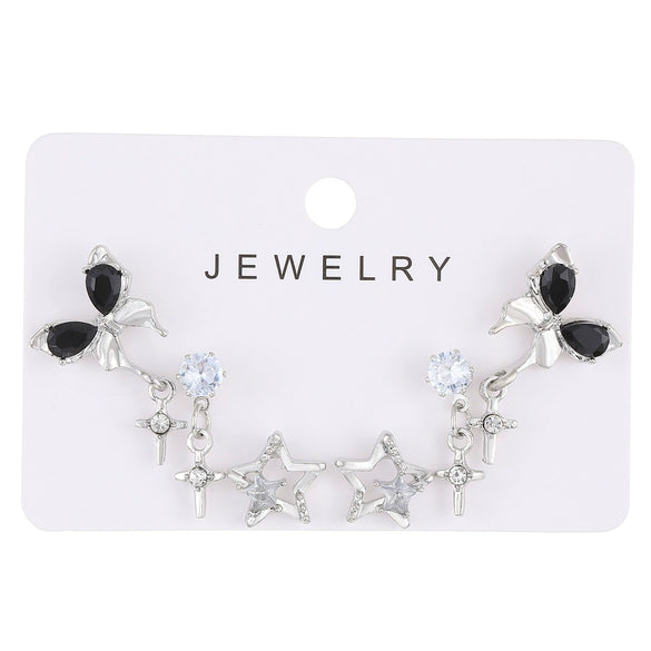 Wholesale Alloy Gothic Fashion Electroplated Geometric Butterfly Rhinestone Heart Earrings For Women