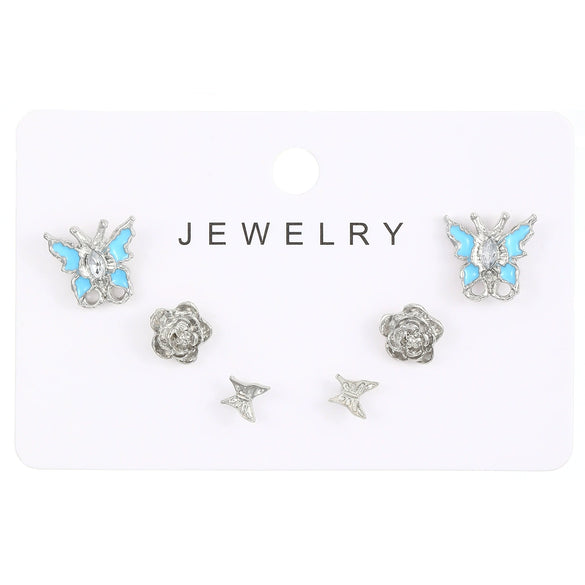 Wholesale Alloy Gothic Fashion Electroplated Geometric Butterfly Rhinestone Heart Earrings For Women