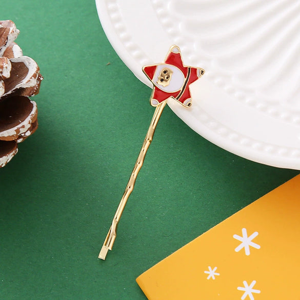 Wholesale Alloy Hair Clips With Christmas Snowman Elk Bell Electroplated Women's Hair Accessories