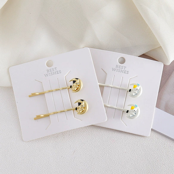 Wholesale Alloy Hairpin With New Moon And Cat Design Cartoon Style Set With Diamonds For Women