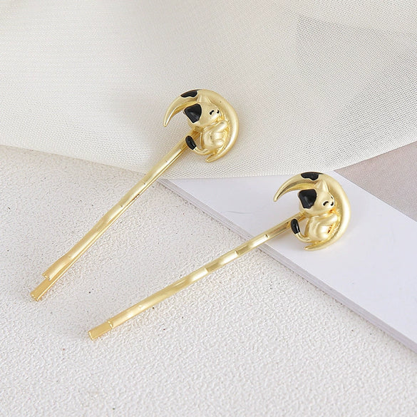 Wholesale Alloy Hairpin With New Moon And Cat Design Cartoon Style Set With Diamonds For Women