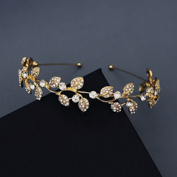Wholesale Alloy Handmade Bride Leaf Headdress With Rhinestone Crown For Women