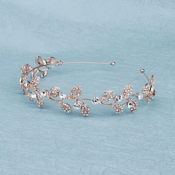 Wholesale Alloy Handmade Bride Leaf Headdress With Rhinestone Crown For Women
