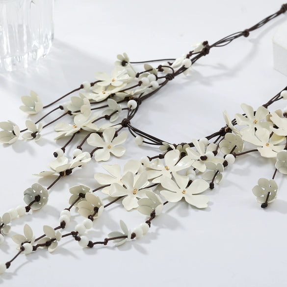 Wholesale Alloy Handmade Floral Multilayer Bohemian Style Women's Necklace With Snake Bone Chain