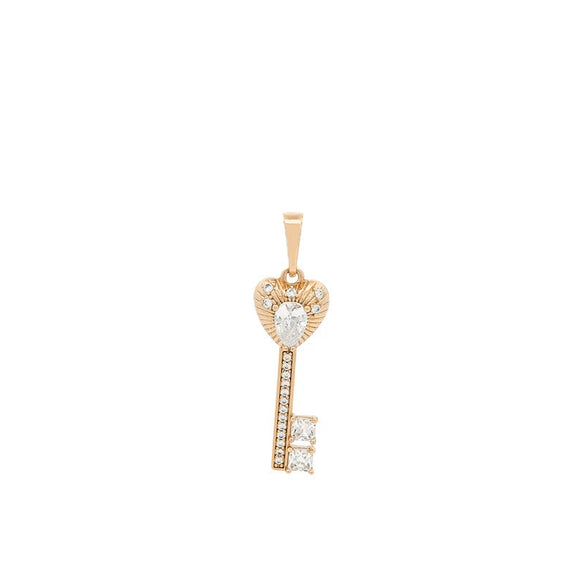 Wholesale Alloy Heart Key Necklace Pendant With Microinlaid Zircon Electroplating Geometric Light Luxury Style
