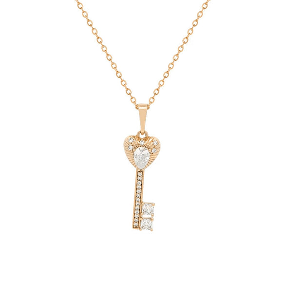 Wholesale Alloy Heart Key Necklace Pendant With Microinlaid Zircon Electroplating Geometric Light Luxury Style