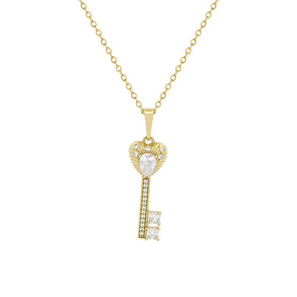 Wholesale Alloy Heart Key Necklace Pendant With Microinlaid Zircon Electroplating Geometric Light Luxury Style