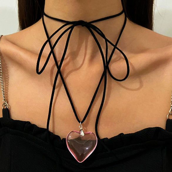Wholesale Alloy Heart Shape Pendant Necklace With Thread Rope Chain And Electroplating Treatment