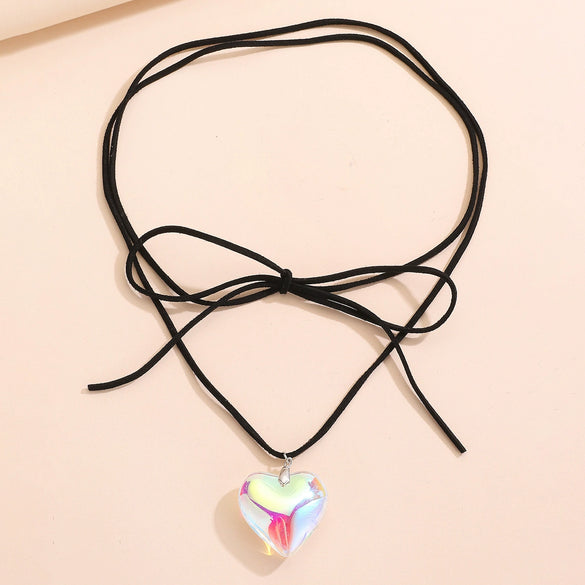 Wholesale Alloy Heart Shape Pendant Necklace With Thread Rope Chain And Electroplating Treatment