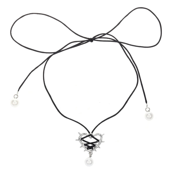 Wholesale Alloy Heart Shape Pendant Necklace With Thread Rope Chain And Electroplating Treatment