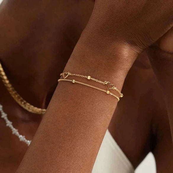 Wholesale Alloy Heart Shape Women's Double Layer Electroplated Love Bracelet