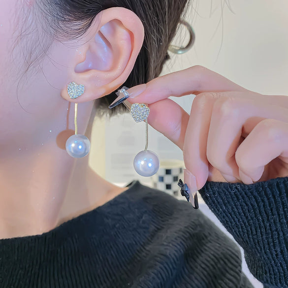 Wholesale Alloy Heart Tassel Pearl Stud Earrings For Women With Electroplating Design