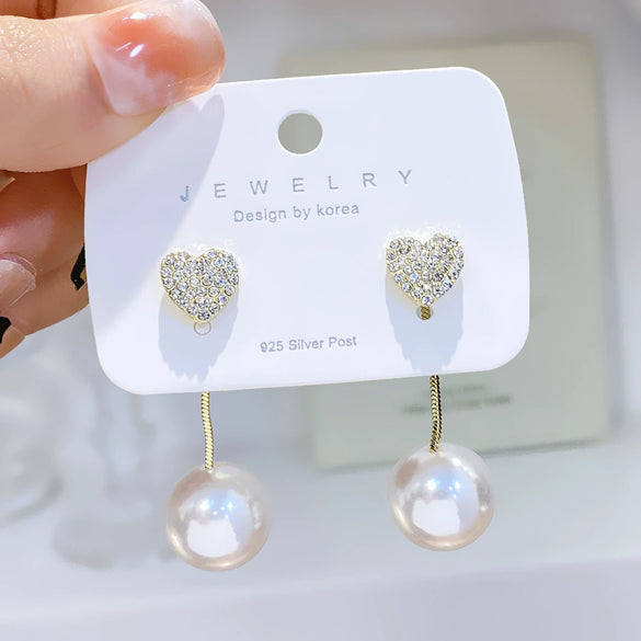 Wholesale Alloy Heart Tassel Pearl Stud Earrings For Women With Electroplating Design
