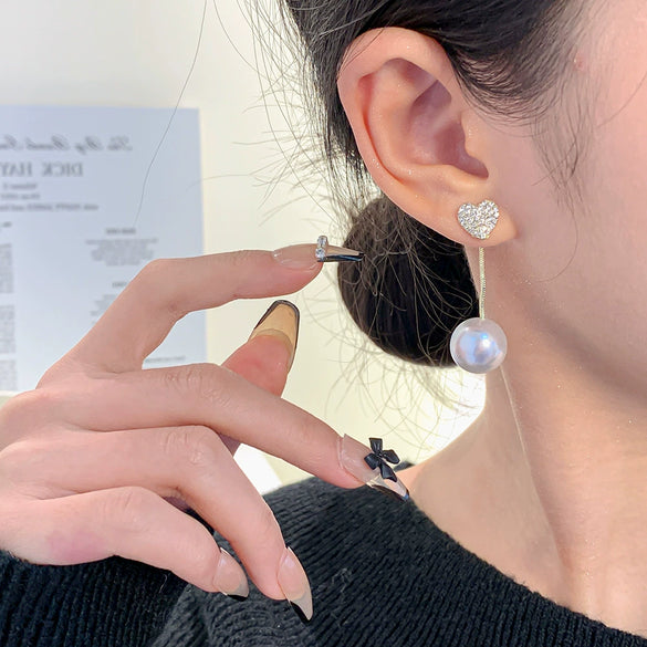 Wholesale Alloy Heart Tassel Pearl Stud Earrings For Women With Electroplating Design