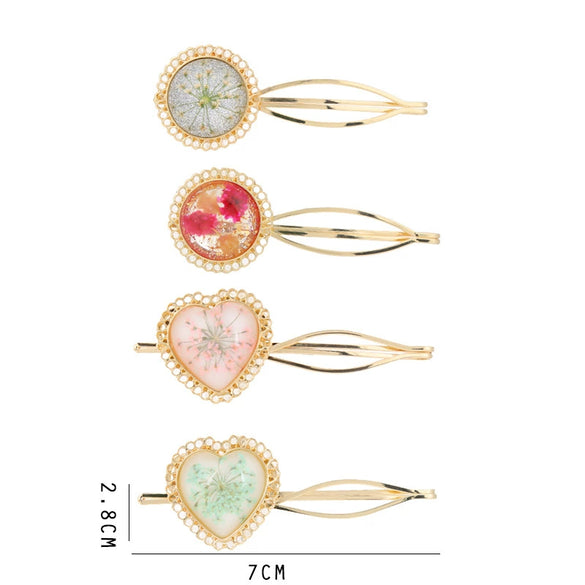 Wholesale Alloy Heartshaped Dried Flower Hairpin French Retro Style Electroplated Hair Accessories For Women