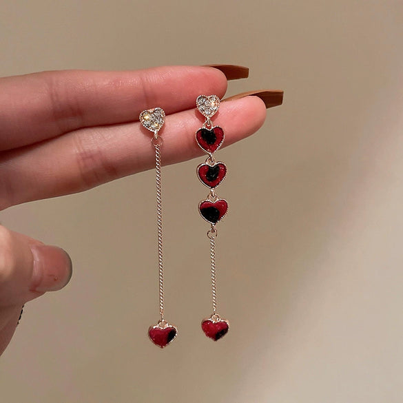 Wholesale Alloy High Sense Retro Geometric Electroplated Red Tassel Women's Earrings
