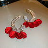 Wholesale Alloy High Sense Retro Geometric Electroplated Red Tassel Women's Earrings