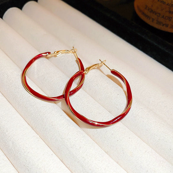 Wholesale Alloy High Sense Retro Geometric Electroplated Red Tassel Women's Earrings