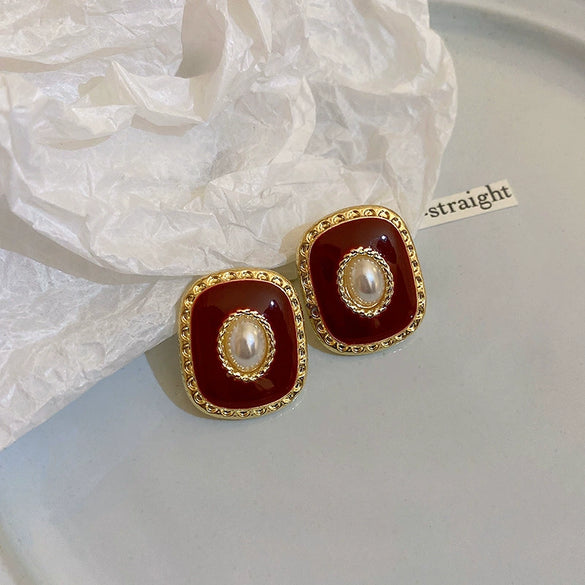 Wholesale Alloy High Sense Retro Geometric Electroplated Red Tassel Women's Earrings