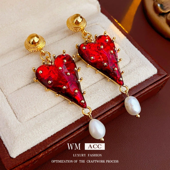 Wholesale Alloy High Sense Retro Geometric Electroplated Red Tassel Women's Earrings