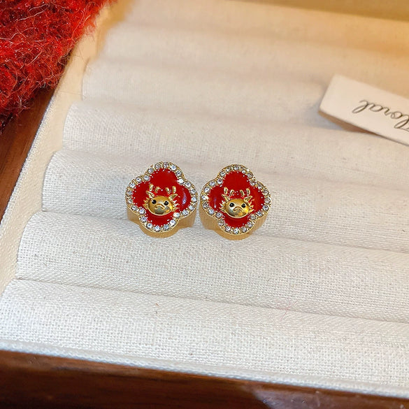 Wholesale Alloy High Sense Retro Geometric Electroplated Red Tassel Women's Earrings