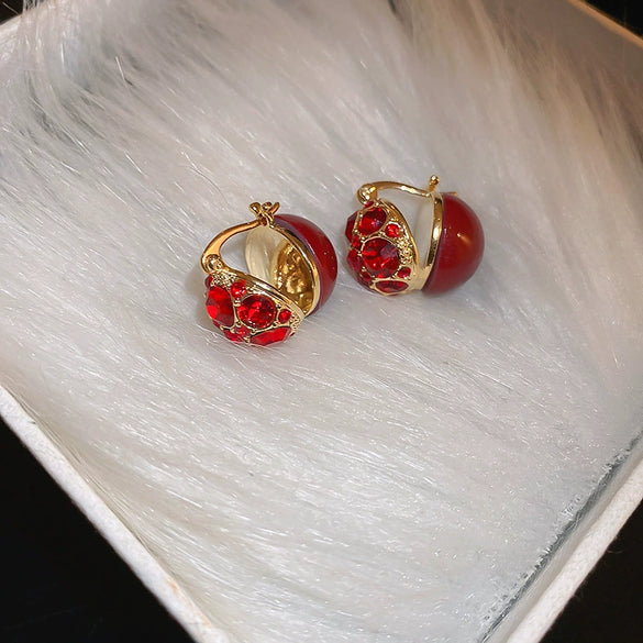 Wholesale Alloy High Sense Retro Geometric Electroplated Red Tassel Women's Earrings