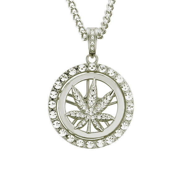 Wholesale Alloy Hip Hop Diamond Maple Leaf Turntable Rotatable Pendant Necklace For Men