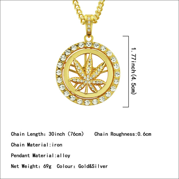 Wholesale Alloy Hip Hop Diamond Maple Leaf Turntable Rotatable Pendant Necklace For Men