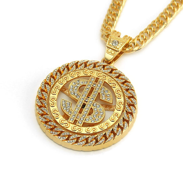 Wholesale Alloy Hip Hop Geometric Diamondencrusted Dollar Pendant Necklace For Men With Cuban Chain