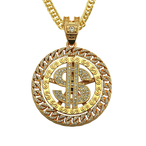 Wholesale Alloy Hip Hop Geometric Diamondencrusted Dollar Pendant Necklace For Men With Cuban Chain