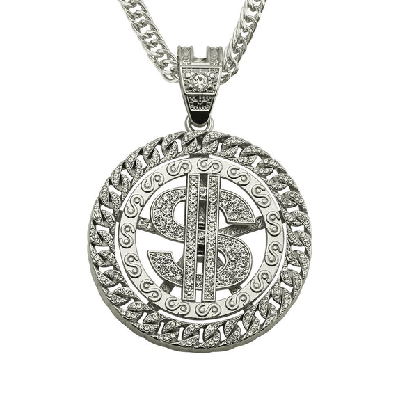 Wholesale Alloy Hip Hop Geometric Diamondencrusted Dollar Pendant Necklace For Men With Cuban Chain
