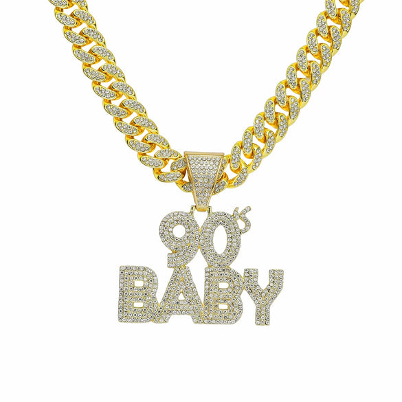 Wholesale Alloy Hiphop Exaggerated Letters Diamond Pendant Necklace For Men With Cuban Chain